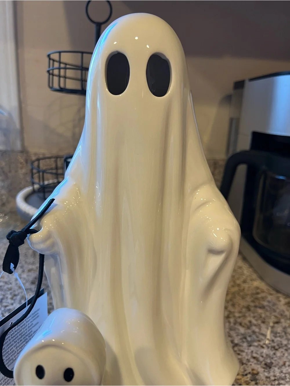 White Ceramic LED Ghost Duo with Pumpkin Charm